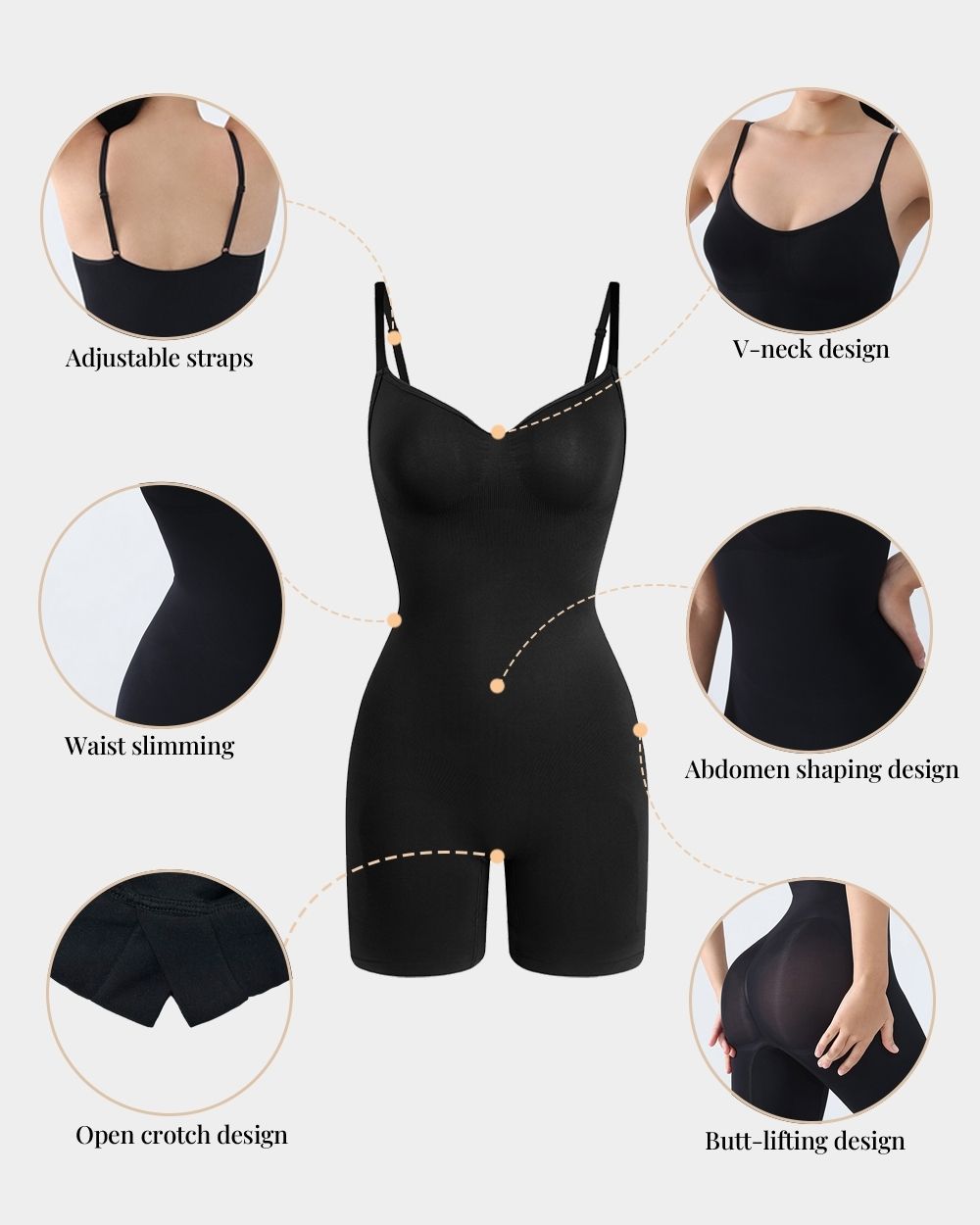 Seamless V-Neck Mid Thigh Shapewear Bodysuit