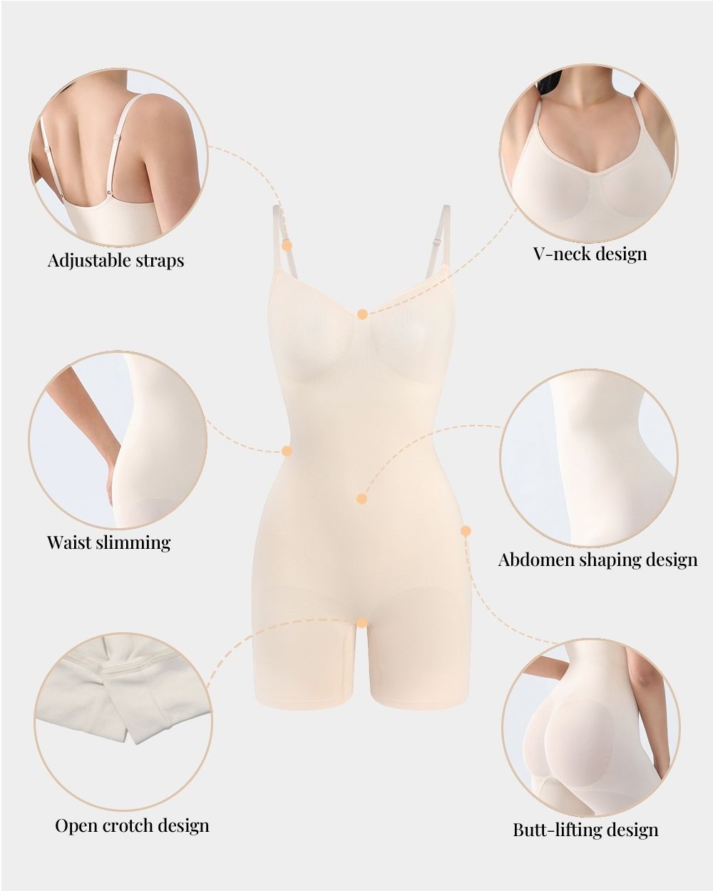 Seamless V-Neck Mid Thigh Shapewear Bodysuit